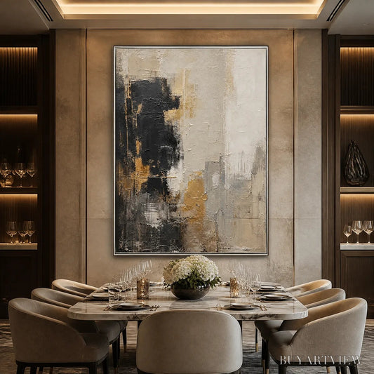 BUYARTVIEW Gilded Contrast – Black White Gold Abstract Painting - image 2