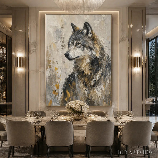 BUYARTVIEW Grey Alpha – Textured Wolf Portrait Painting - image 2