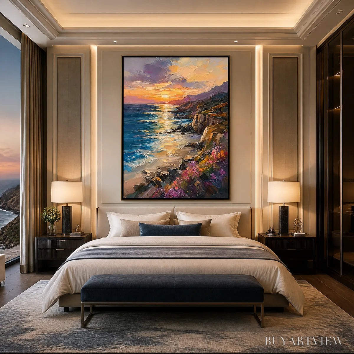 BUYARTVIEW Sunset Cliffs – Sunset Coastal Cliffs Painting - image 6