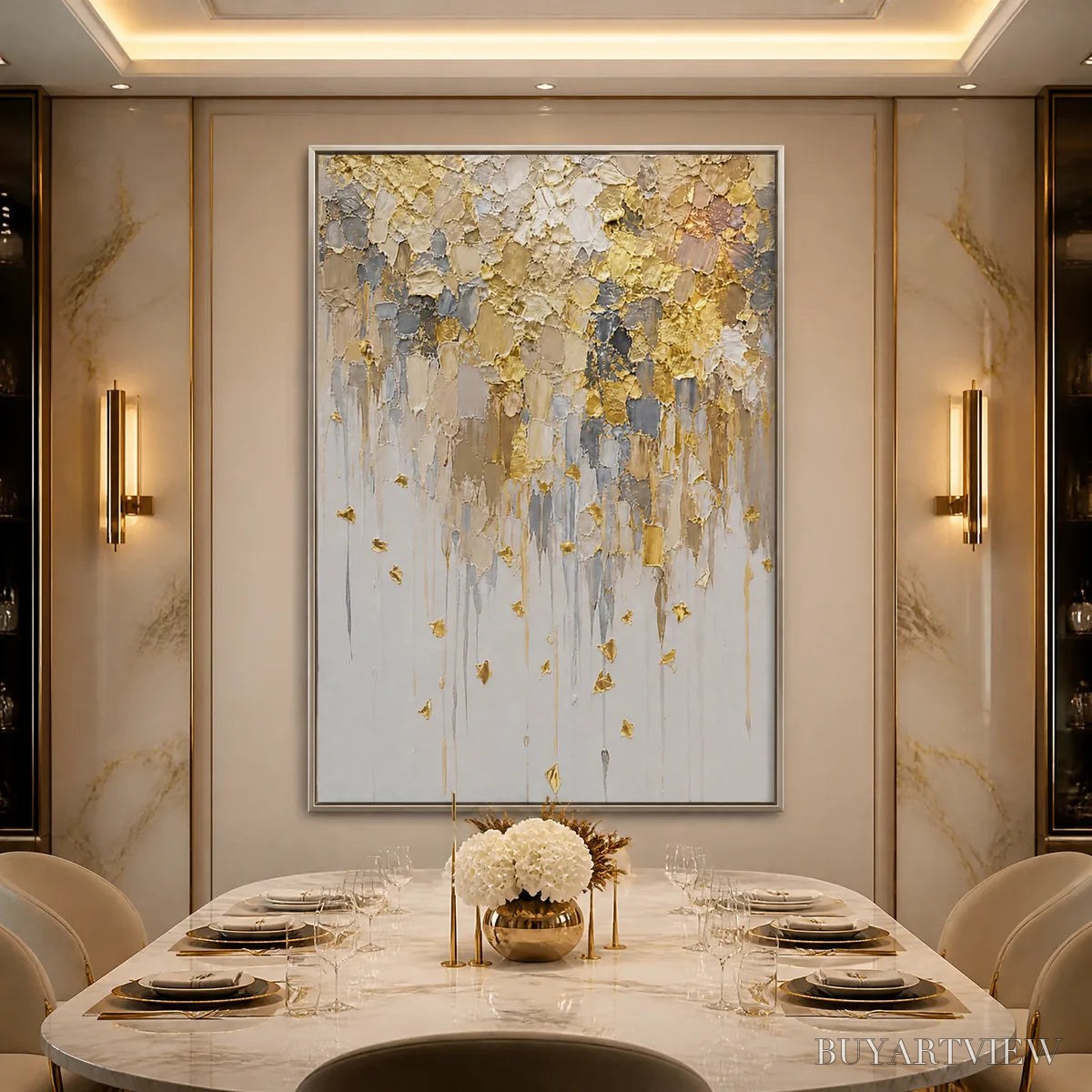 BUYARTVIEW Falling Gold – Gold Leaf Drip Abstract Painting - image 6