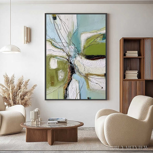 BUYARTVIEW Verdant Nexus – Textured Abstract Painting with Green and Blue Hues - image 2