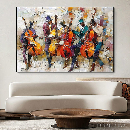 BUYARTVIEW Cellos in Harmony – Textured Musicians Oil Painting - image 2