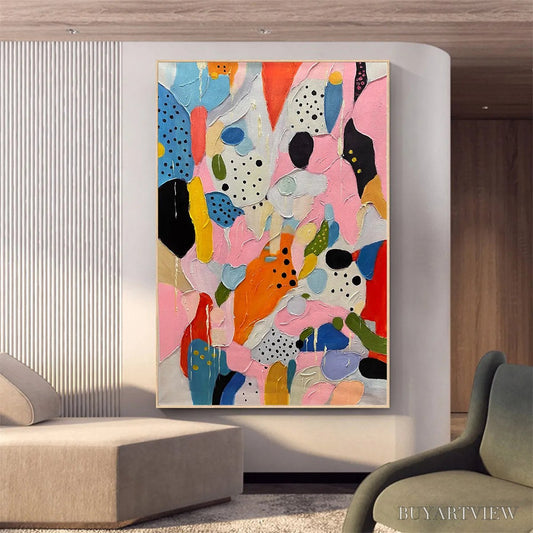 BUYARTVIEW Confetti Dreams – Vertical Abstract Painting in Vibrant Pink and Multicolor - image 2
