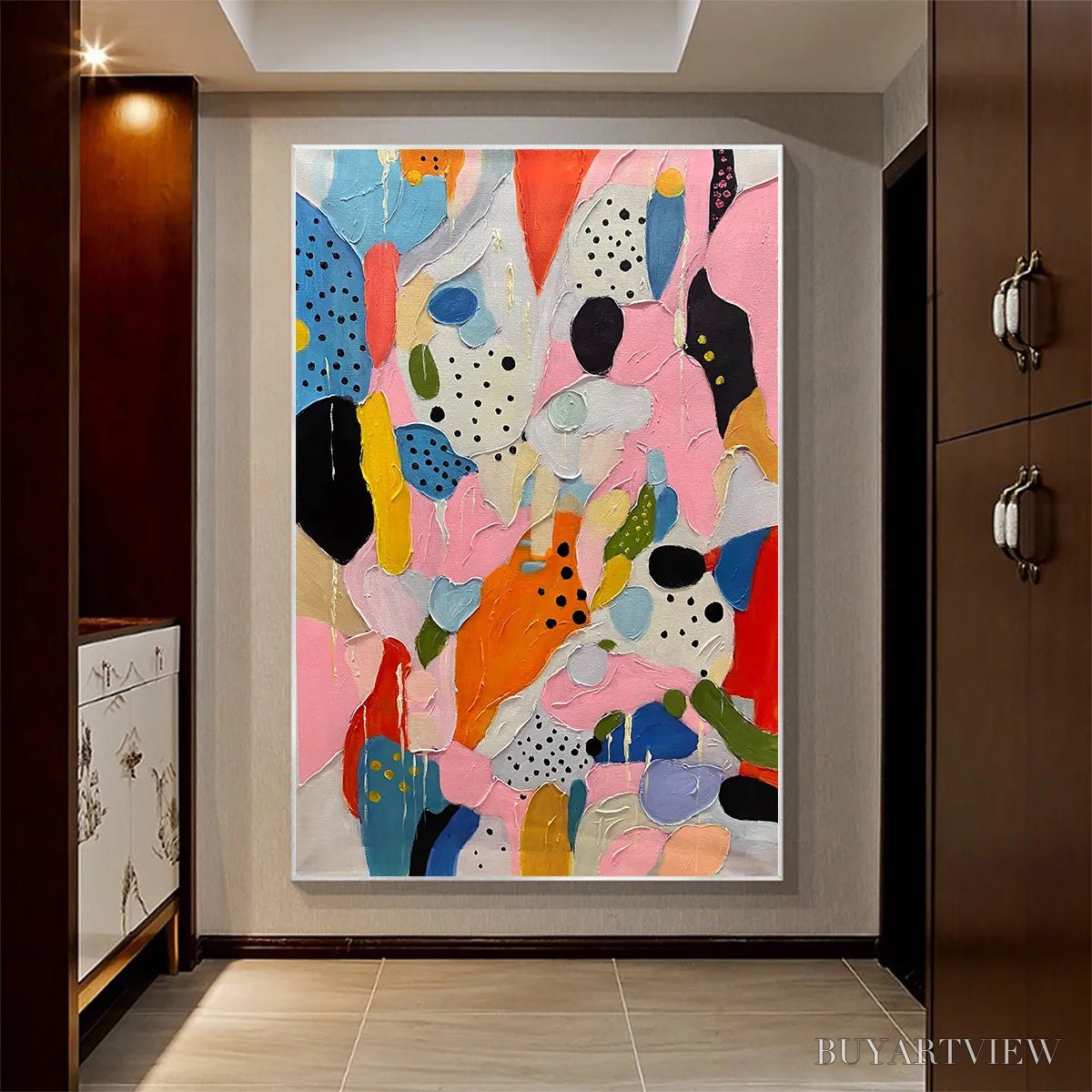 BUYARTVIEW Confetti Dreams – Vertical Abstract Painting in Vibrant Pink and Multicolor - image 6