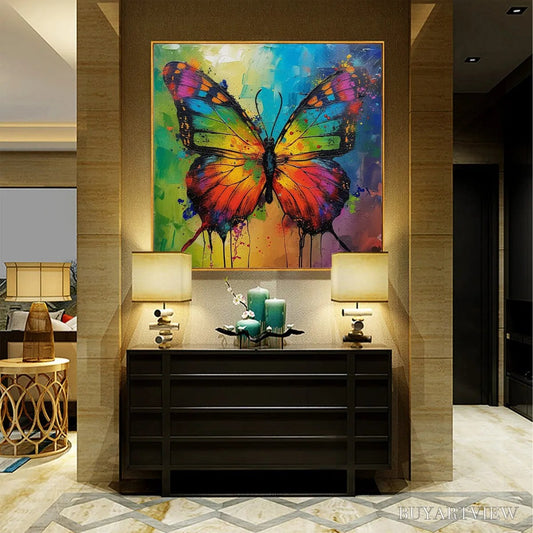 BUYARTVIEW Iridescent Wings – Square Colorful Butterfly Oil Painting on Canvas - image 2