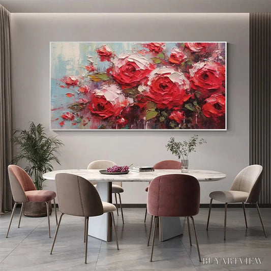 BUYARTVIEW Crimson Rhapsody – Impasto Red Rose Painting - image 2