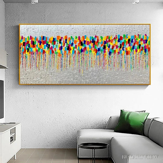 BUYARTVIEW Colorfall – Vibrant Abstract Oil Painting on Silver Leaf - image 2