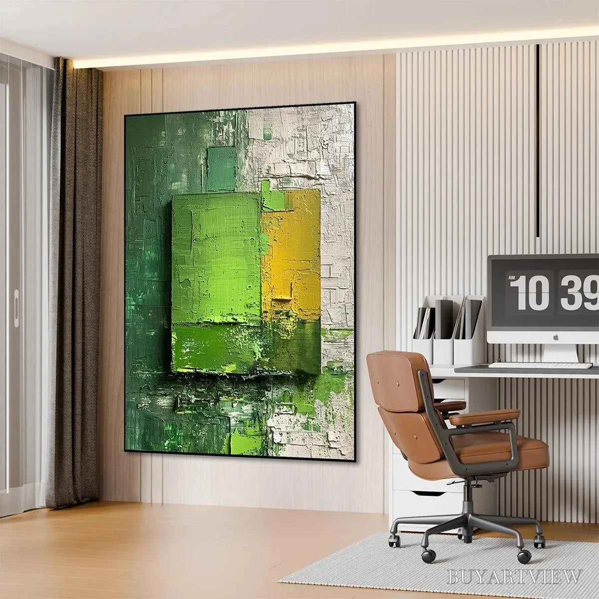 BUYARTVIEW Green and Yellow Textured Blocks – Impasto Abstract Painting, Vertical - image 6