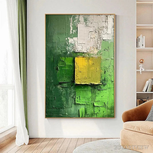 BUYARTVIEW Textured Green and Yellow – Textured Abstract Painting, Vertical - image 2