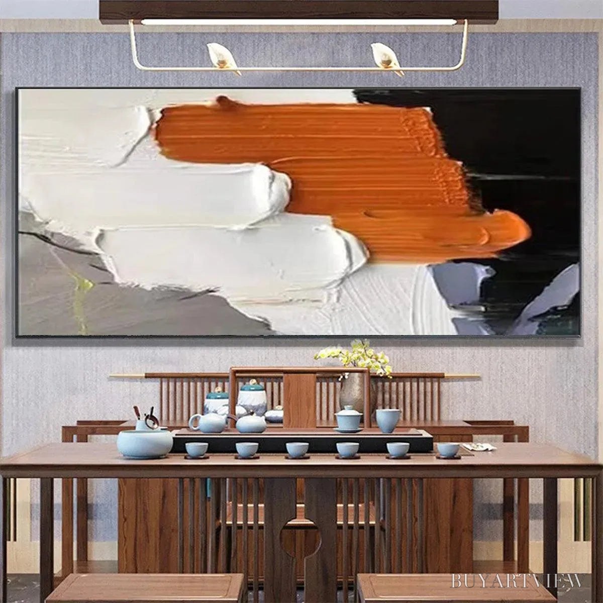 BUYARTVIEW Orange Burst – Textured Abstract Painting in Orange, White, and Black - image 6