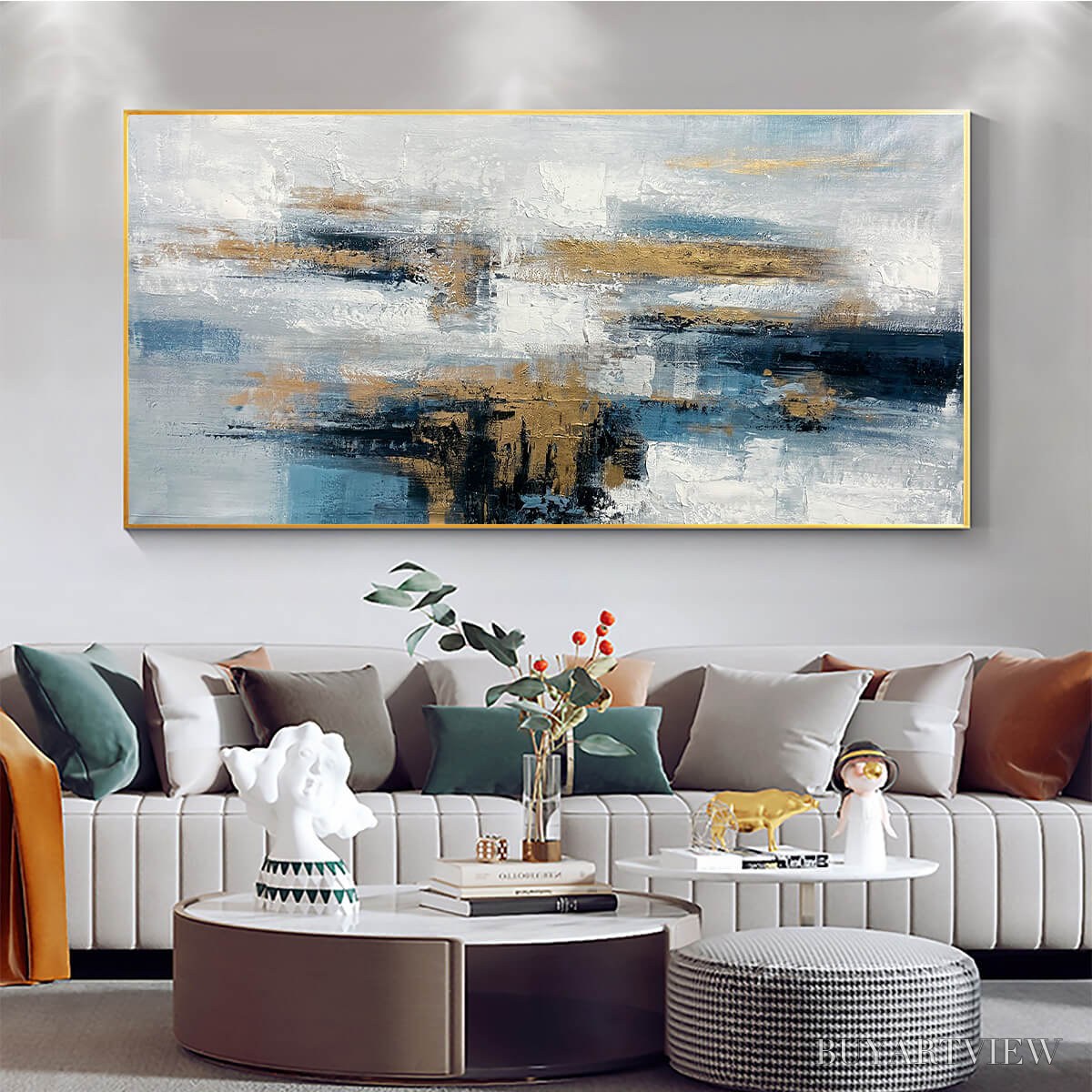 BUYARTVIEW Golden Drift – Abstract Blue and Gold Oil Painting - image 6