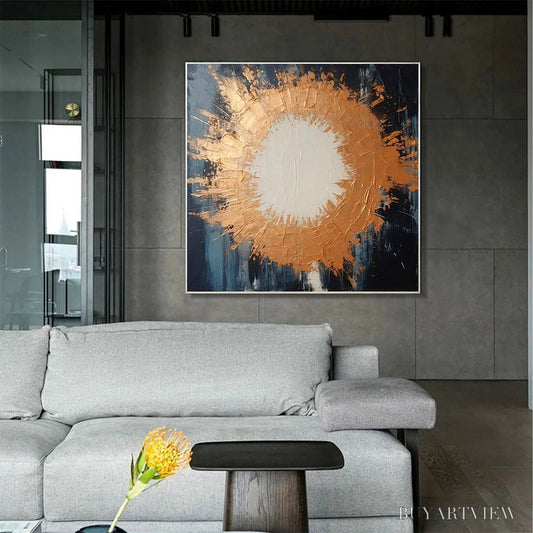 BUYARTVIEW Copper Nova – Square Abstract Oil Painting with Copper and Dark Blue - image 2