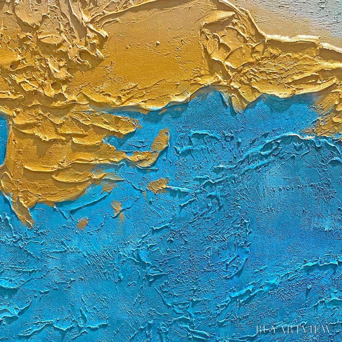 BUYARTVIEW Gilded Tidepool – Square Abstract Oil Painting with Gold Leaf and Blue - image 6