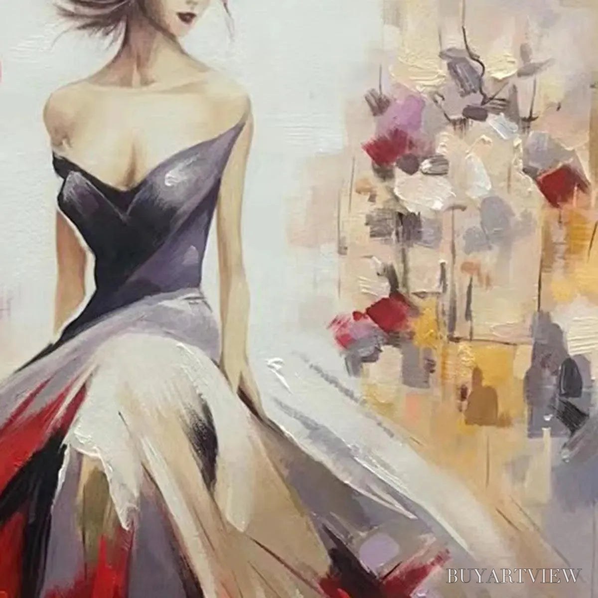 BUYARTVIEW Elegant Lady in Red Dress Oil Painting - Abstract Art - image 6