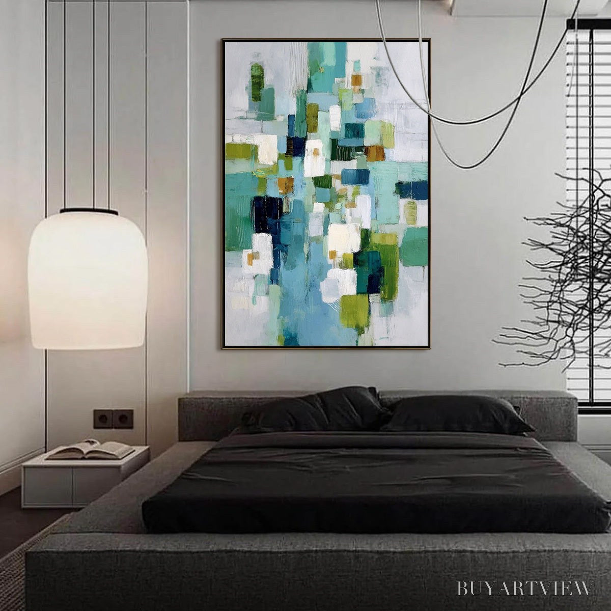 BUYARTVIEW Emerald Cascade – Modern Geometric Abstract Painting in Green and Blue - image 6