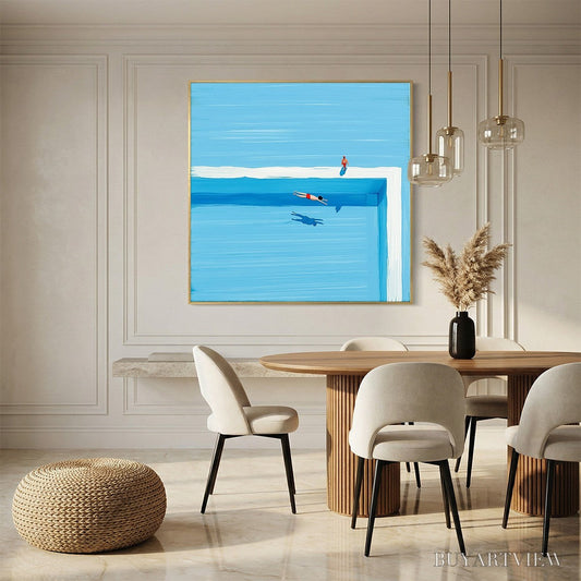 BUYARTVIEW the Plunge – Minimalist Blue Art of a Summer Pool Scene - image 2