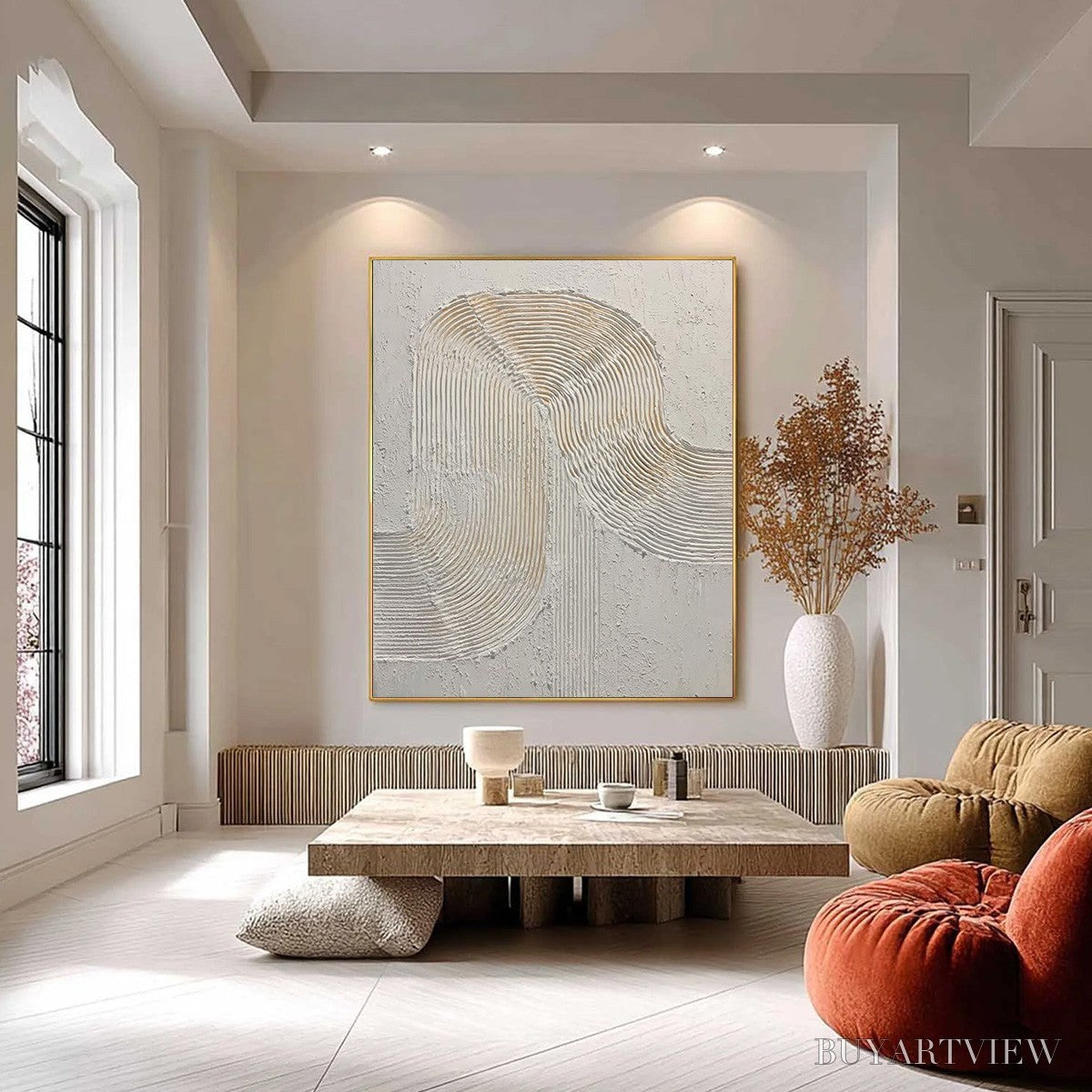 BUYARTVIEW Continuum – Textured Minimalist Abstract Painting in White and Beige - image 6