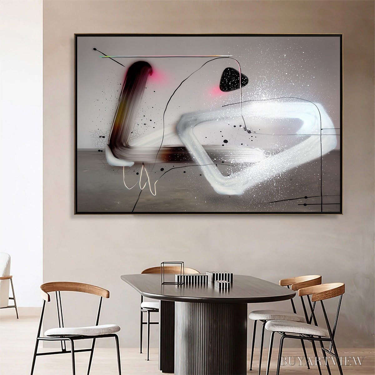 BUYARTVIEW Cosmic Drift – Abstract Minimalist Oil Painting on Grey - image 6