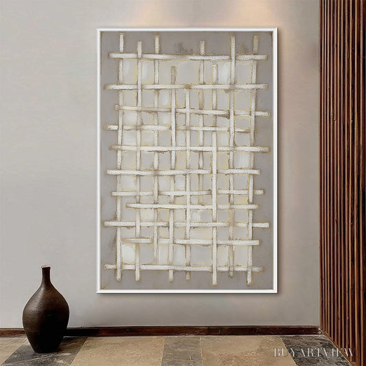 BUYARTVIEW Woven Tranquility Minimalist Textured Beige Abstract Oil Painting - image 2