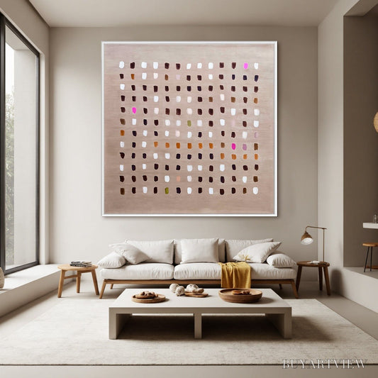 BUYARTVIEW Earthen Echoes Minimalist Abstract Grid Oil Painting - image 2