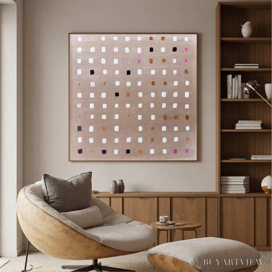 BUYARTVIEW Neutral Harmony – Minimalist Abstract Grid Oil Painting - image 2