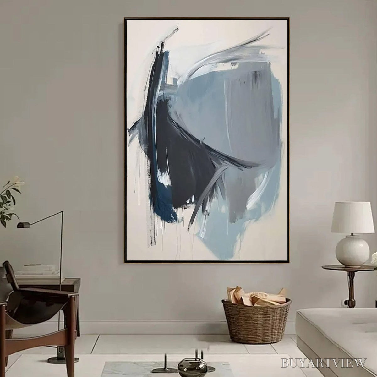 BUYARTVIEW Azure Depths – Abstract Minimalist Blue and Grey Oil Painting - image 6