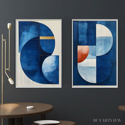 BUYARTVIEW Azure Depths – Minimalist Blue and Gold Abstract Oil Painting - image 2
