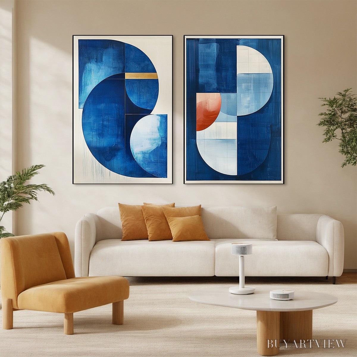 BUYARTVIEW Azure Depths – Minimalist Blue and Gold Abstract Oil Painting - image 5
