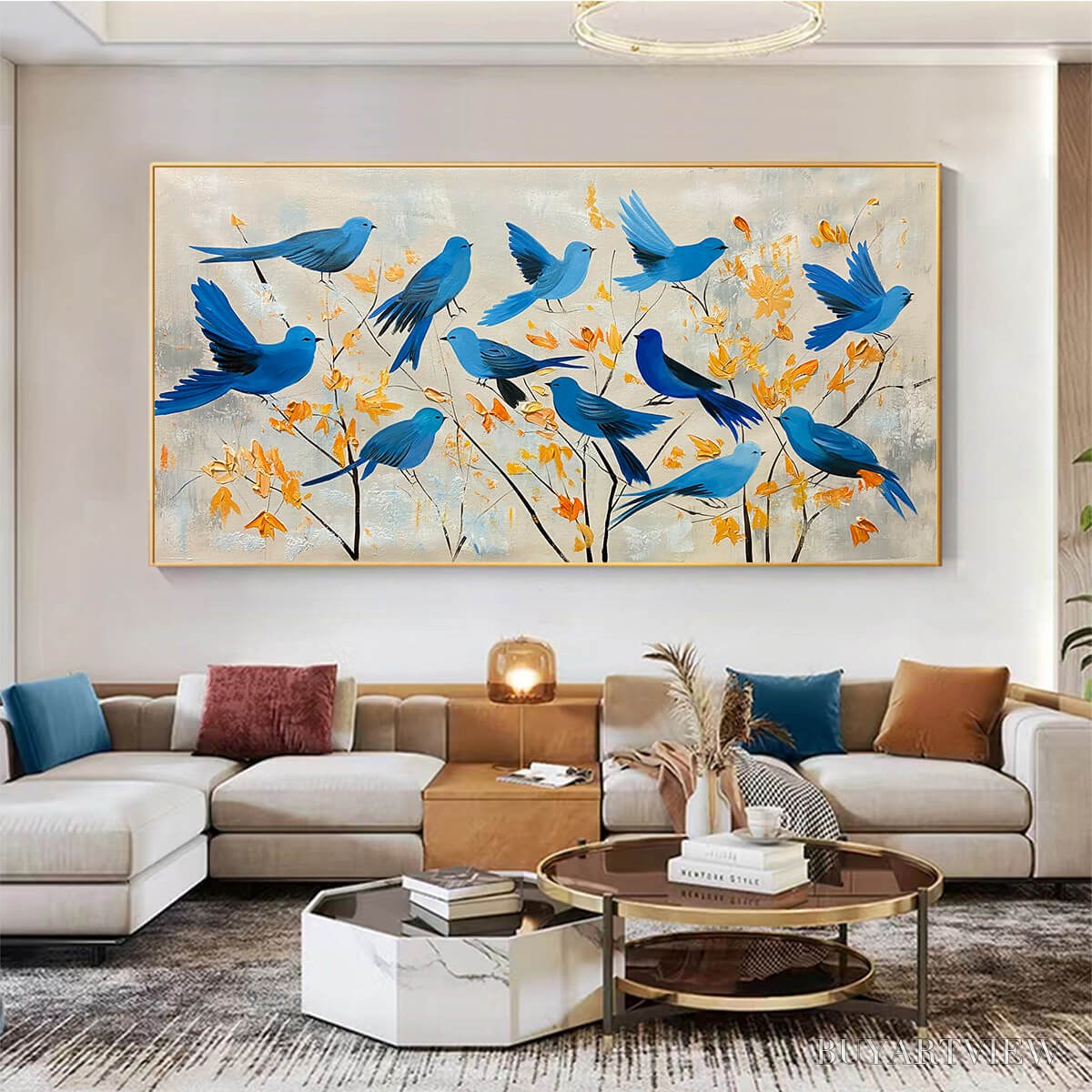 BUYARTVIEW Azure Flight – Blue Birds Painting Minimalist Nature - image 6