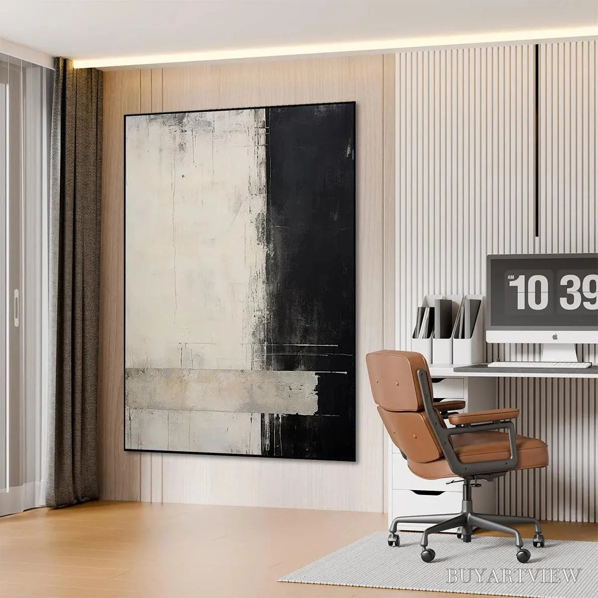 BUYARTVIEW Monochrome Minimalism – Abstract Painting, Black and White , Textured Canvas, Vertical - image 6