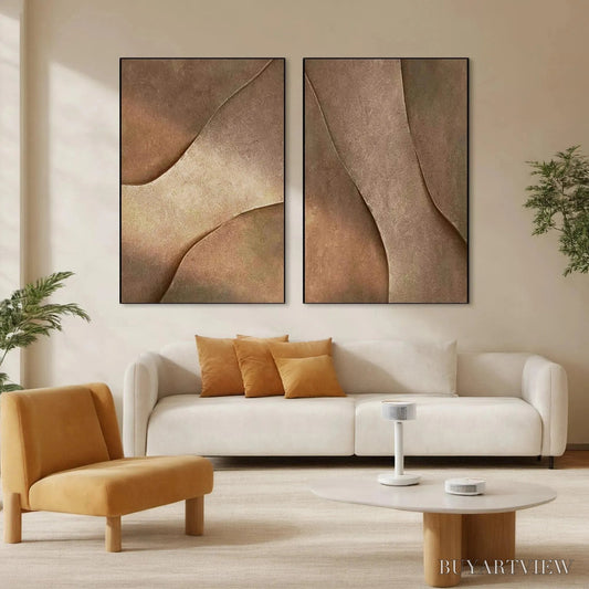 BUYARTVIEW Brown Texture Duo – Set of 2 Textured Abstract Paintings in Brown - image 2
