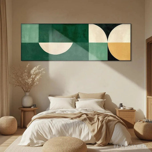 BUYARTVIEW Green Geometric Panoramic – Abstract Painting, Panoramic , Minimalist Decor - image 2
