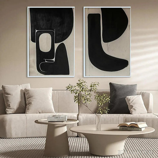 BUYARTVIEW Black & Beige Abstract Diptych Ii – Abstract Painting Set of 2, Vertical - image 2