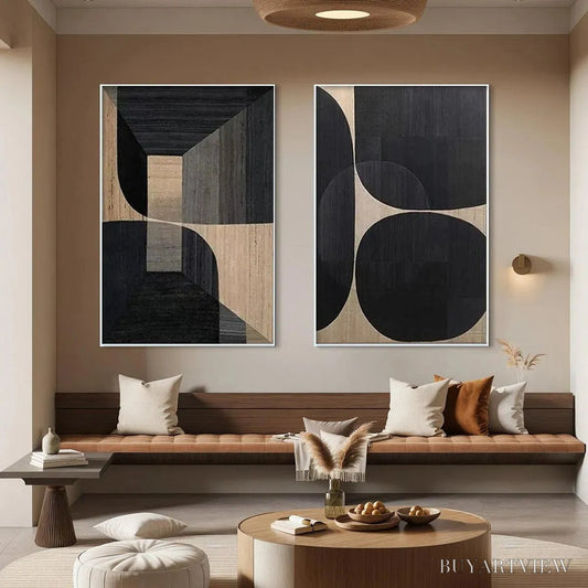 BUYARTVIEW Minimalist Geometric Diptych – Abstract Geometric Painting Set of 2, Square - image 2