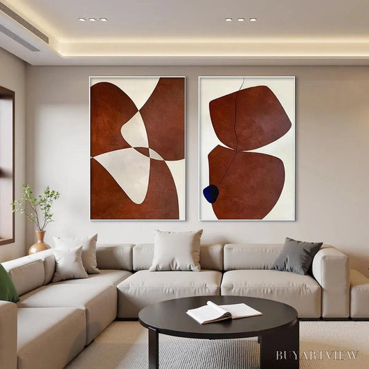 BUYARTVIEW Brown Abstract Diptych – Abstract Painting Set of 2, Vertical - image 2