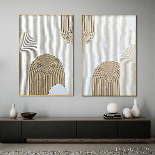 BUYARTVIEW Beige Textured Arches Diptych – Textured Abstract Painting Set of 2, Vertical - image 2