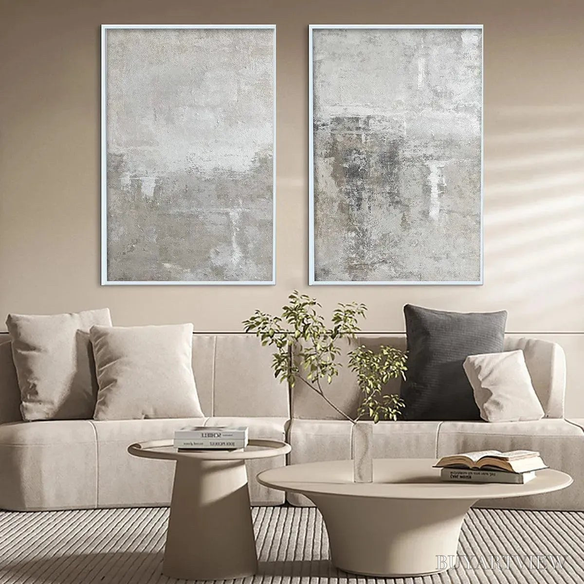 BUYARTVIEW Grey Abstract Textured Diptych – Textured Abstract Painting Set of 2, Vertical - image 6