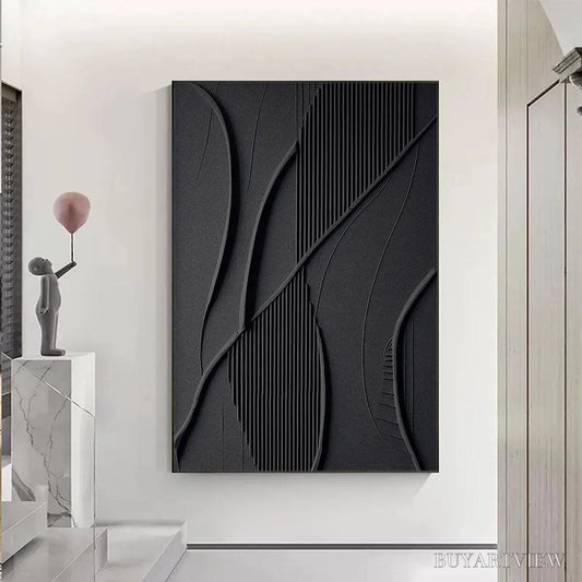 BUYARTVIEW Black Textured Abstract – Minimalist Textured Painting - image 2