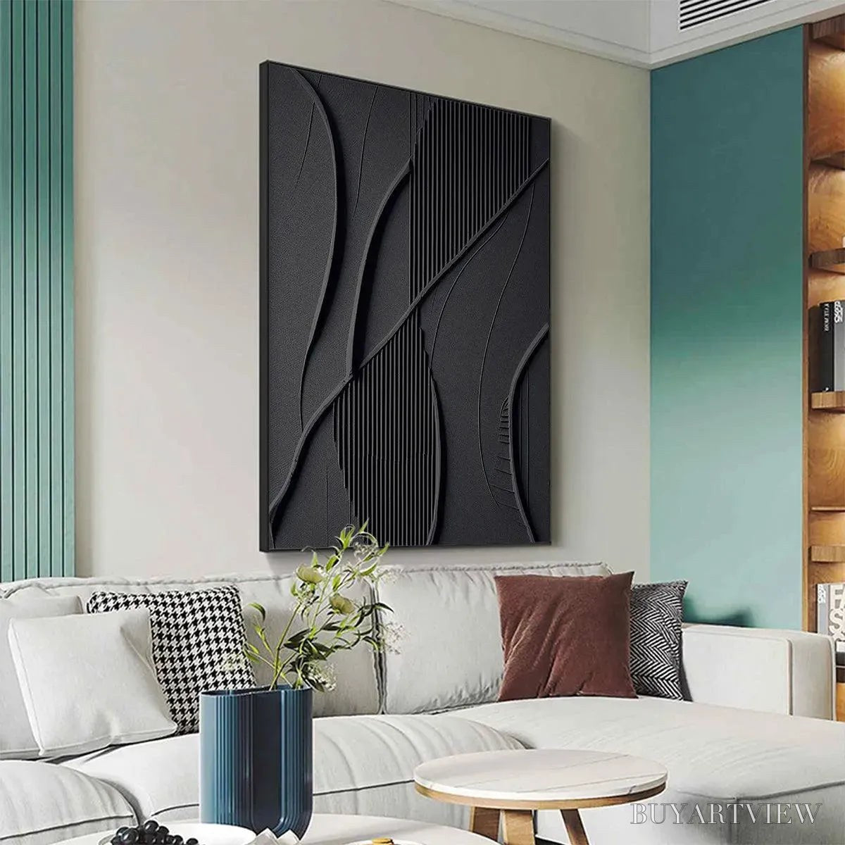 BUYARTVIEW Black Textured Abstract – Minimalist Textured Painting - image 6