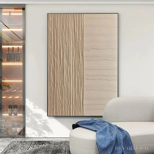 BUYARTVIEW Textured Beige Lines – Minimalist Textured Painting - image 2