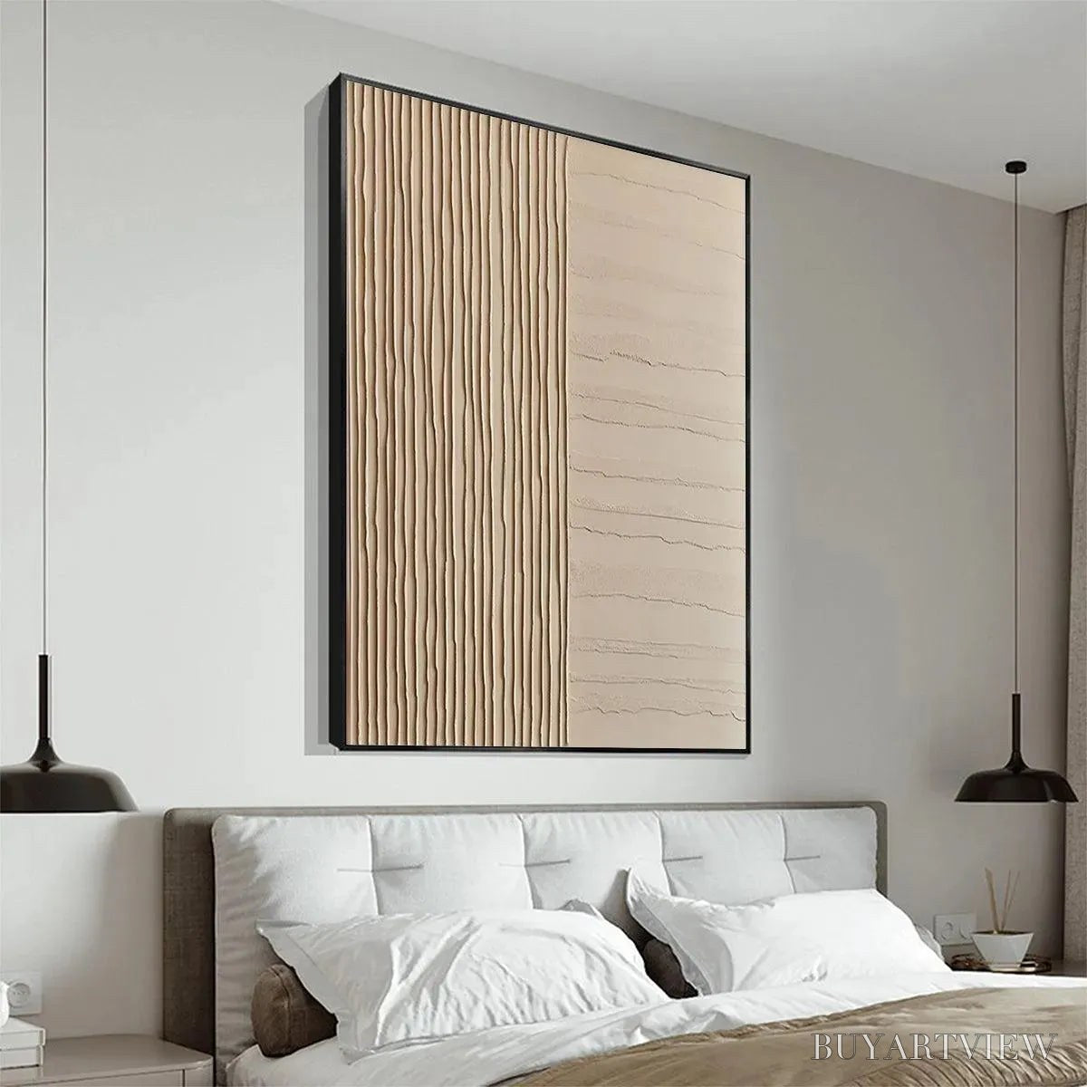 BUYARTVIEW Textured Beige Lines – Minimalist Textured Painting - image 6