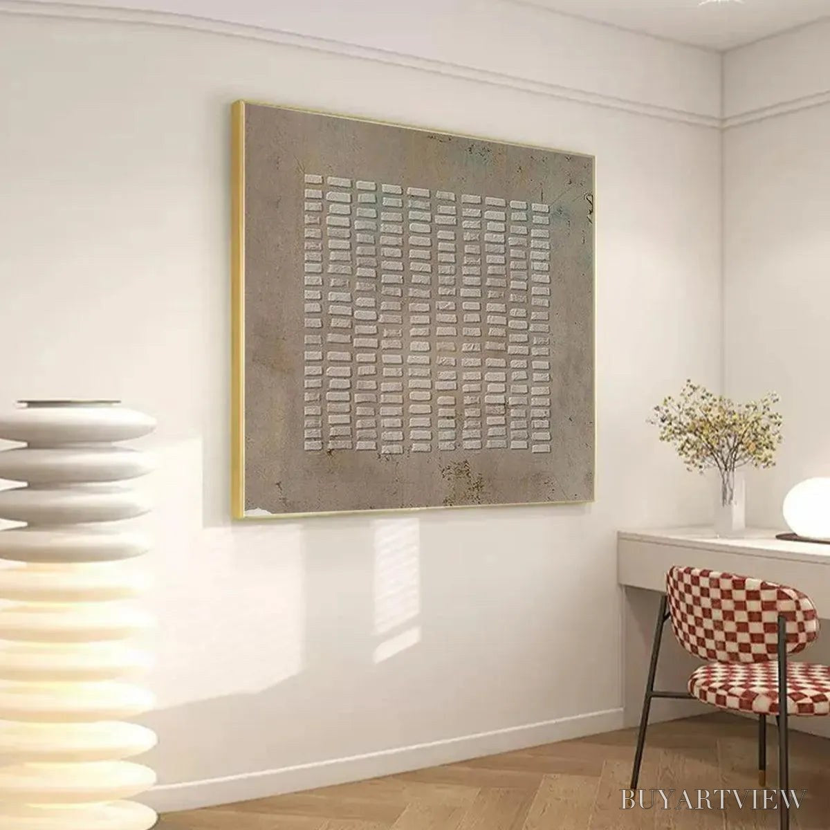 BUYARTVIEW Textured Beige Grid – Minimalist Textured Painting - image 6