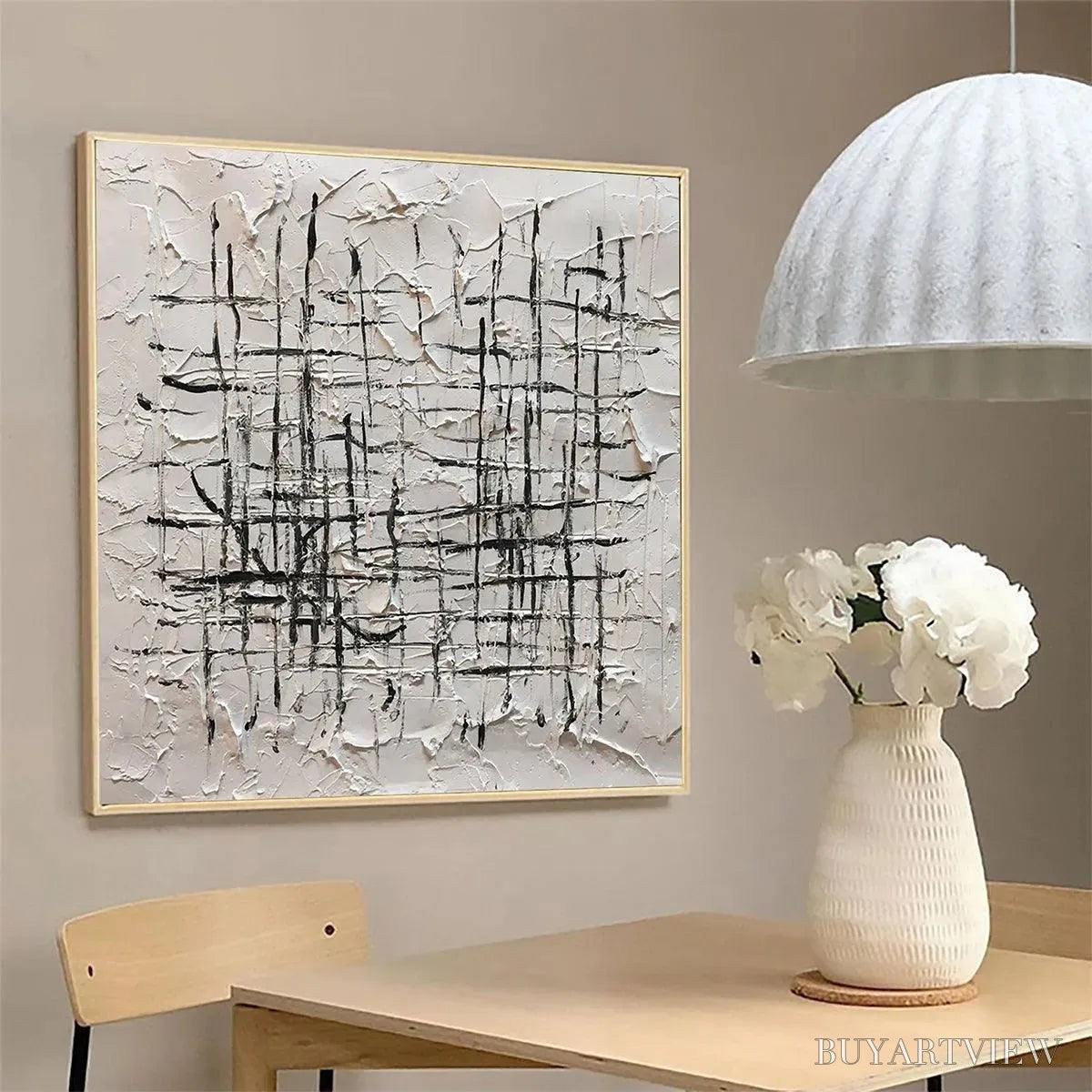 BUYARTVIEW Woven Lines – Textured Minimalist Abstract Painting in Black and White - image 6