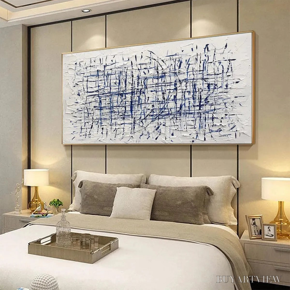 BUYARTVIEW Blue Grid – Textured Minimalist Abstract Painting in Blue and White - image 6