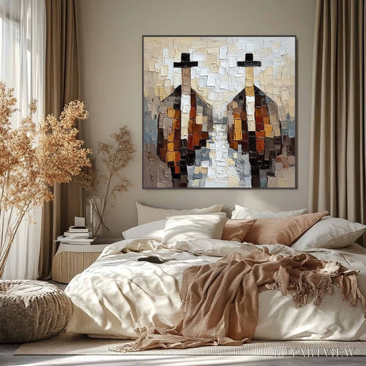 BUYARTVIEW the Gentlemen'S Accord – Textured Abstract Painting of Three Figures - image 2