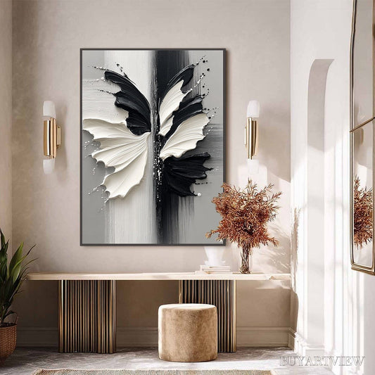 BUYARTVIEW Metamorphosis – Textured Abstract Butterfly Painting in Black and White - image 2