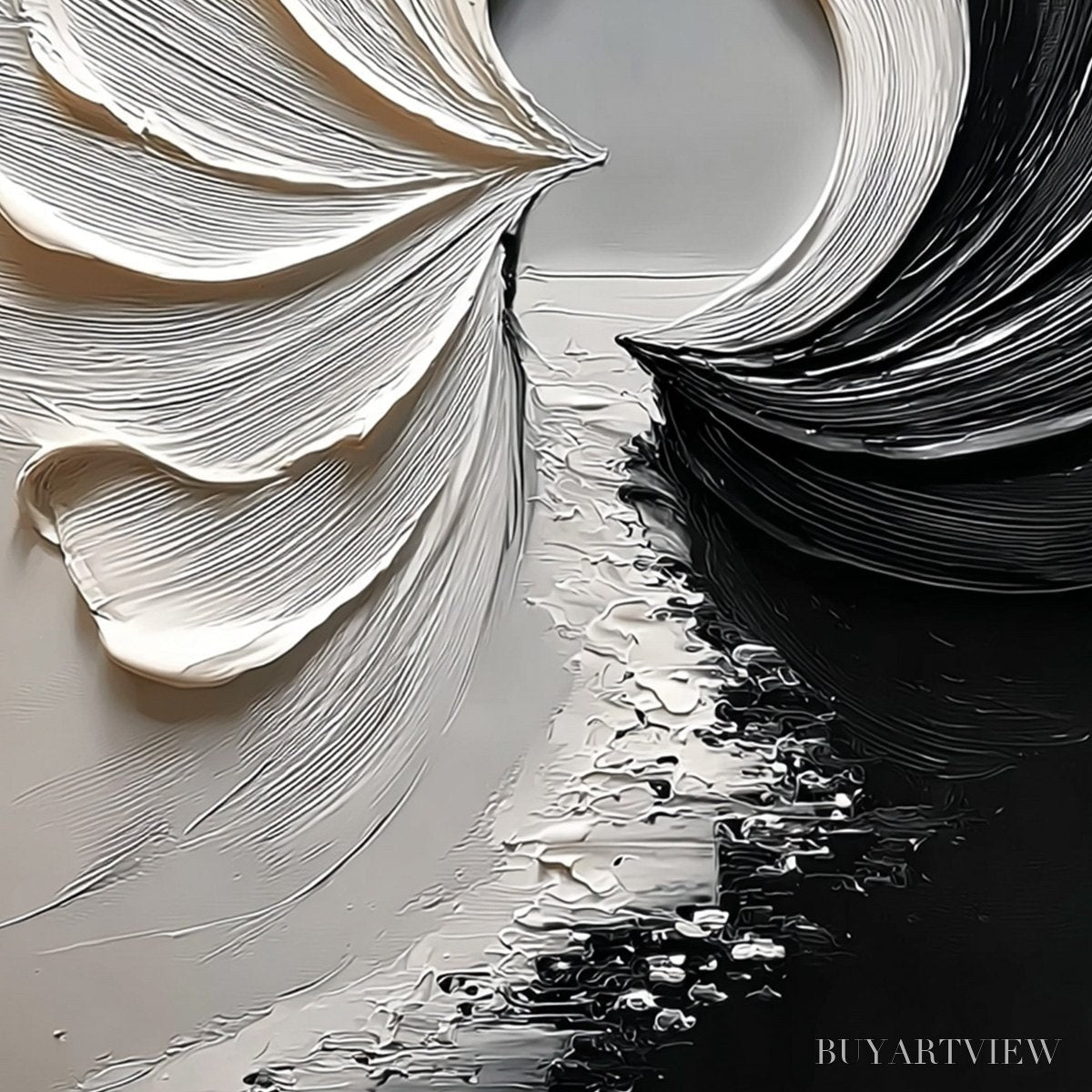 BUYARTVIEW Convergence – Textured Black and White Abstract Impasto Painting - image 6