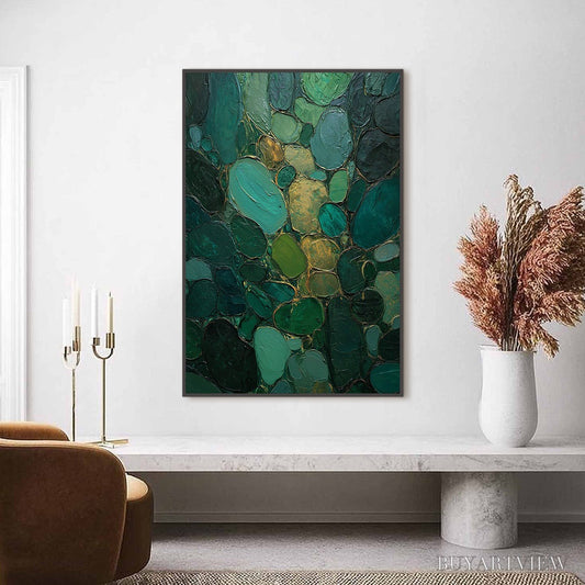 BUYARTVIEW Emerald Riverbed Green Gold Textured Abstract Oil Painting - image 2