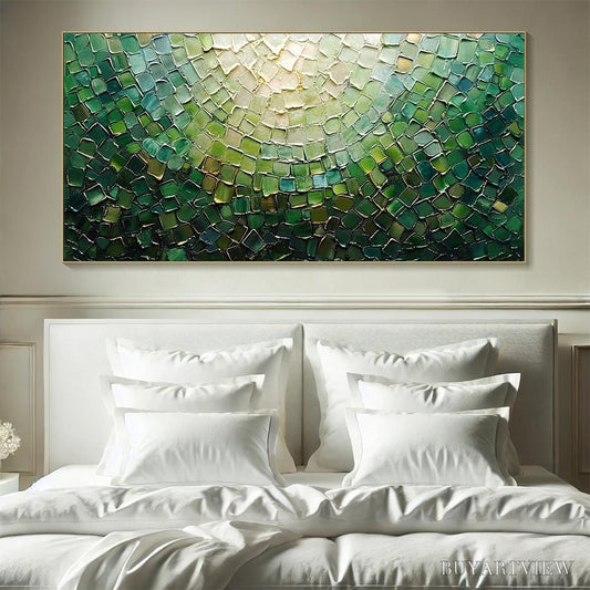 BUYARTVIEW Emerald Mosaic – Textured Abstract Green and Gold Oil Painting - image 2