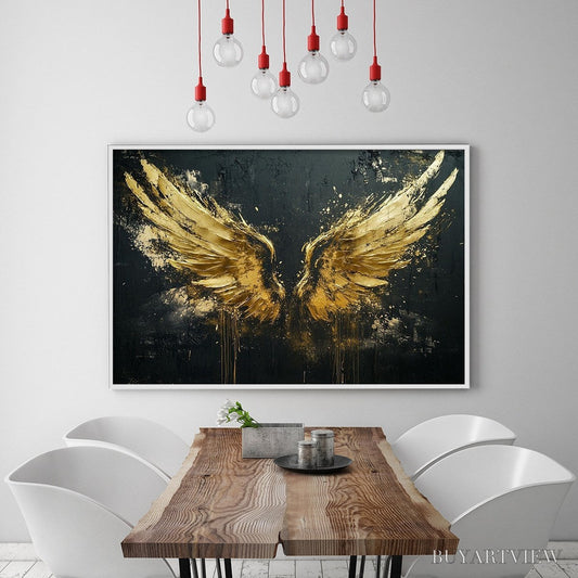 BUYARTVIEW Golden Ascension – Textured Gold Wings Oil Painting on Black Canvas - image 2
